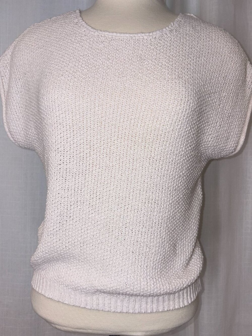 Short Sleeve White Knit Blouse, Dressy Casual